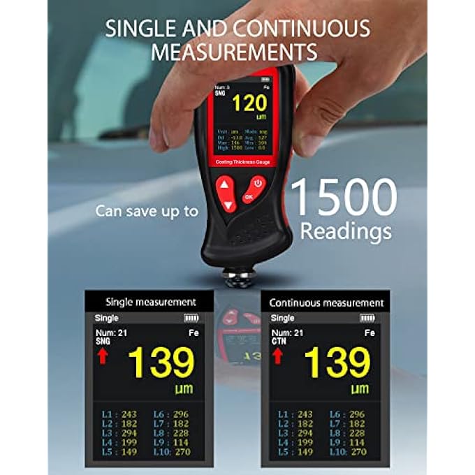 WINTACT PAINT COATING THICKNESS GAUGE METER 0~1300UM, 1500 READINGS STORAGE, 360SCREEN ROTATION, BACKLIT COLOR DISPLAY, VOICE FEATURE, AUTO-OFF, RECHARGEABLE FOR USED CAR BUYER CHECK ORIGINAL COATING - Image 1